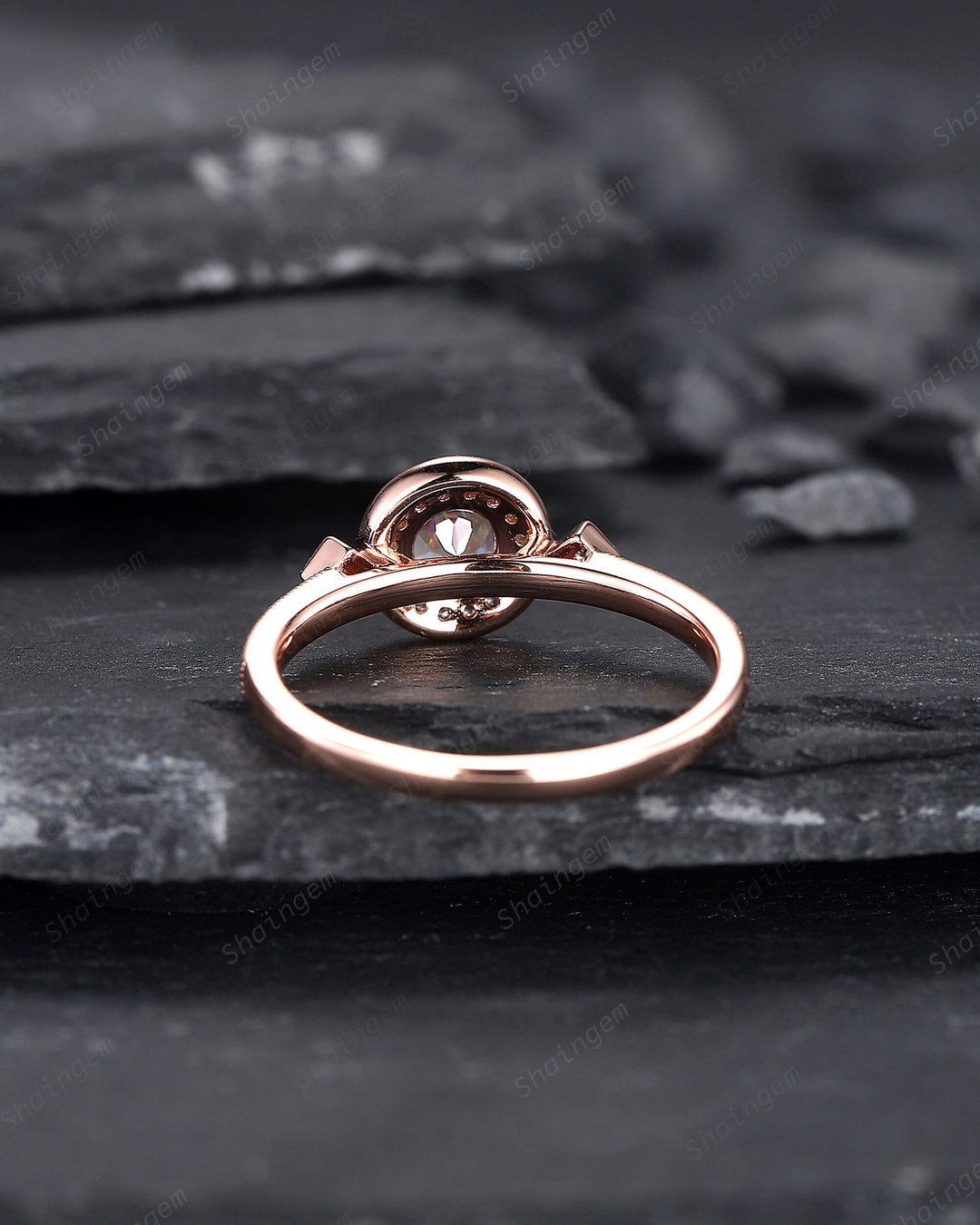 Natural Pink Morganite Engagement Ring, Round Shape Morganite Wedding Ring, 14K 18K Rose Gold Promise Halo Ring Anniversary Gift for Women - ShainJewelry