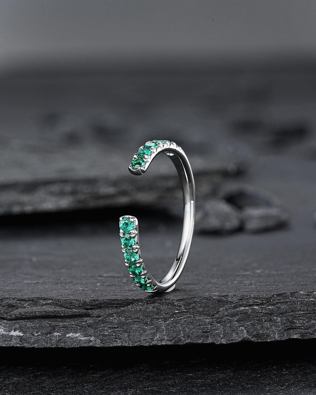 Platinum Open Gap 2.0mm Emerald Engagement Band, White Gold Wedding Band, Silver 925 Matching Band Straight Band Promise Engagement ring - ShainJewelry
