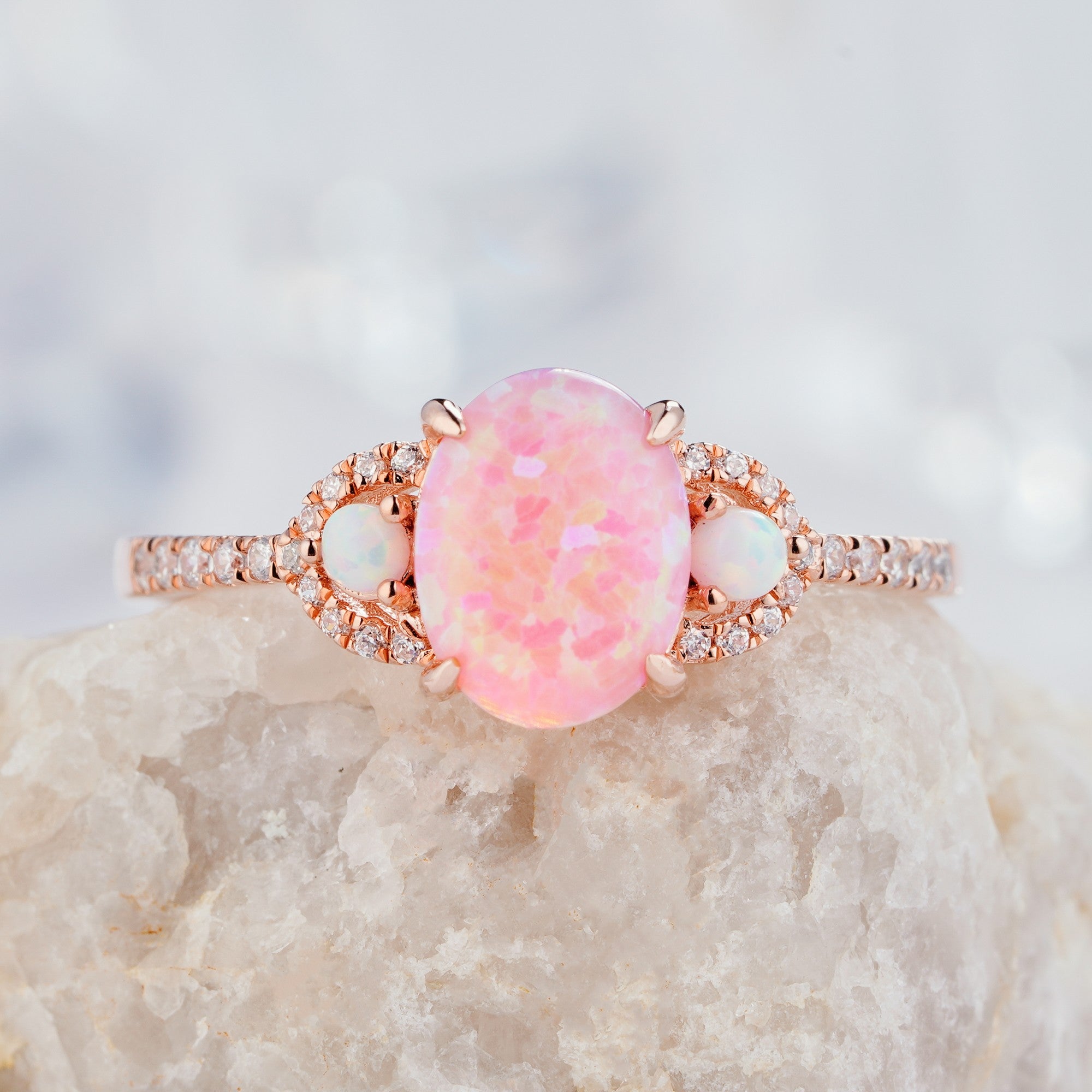 Pink opal clearance diamond ring