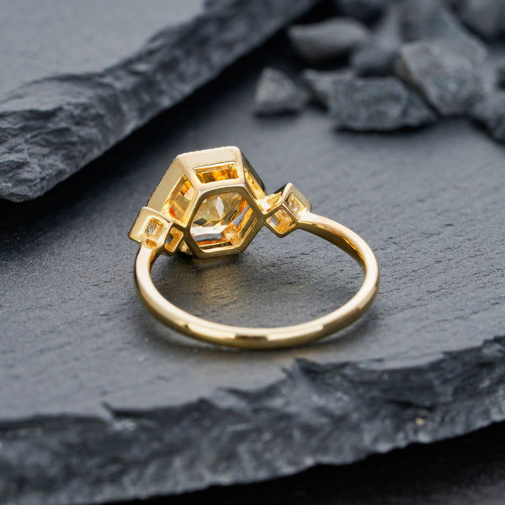 Vintage Hexagonal Citrine Engagement Ring, 14K Yellow Gold November Birthstone Silver Promise Wedding Ring Anniversary Gift for Mom Women - ShainJewelry