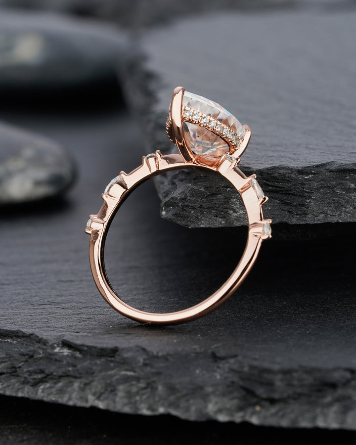 Vintage 4 Carats Large Pear Moissanite Engagement Ring Unique Rose Gold Moissanite Hidden Halo Wedding Ring Teardrop Moissanite Promise Ring - ShainJewelry