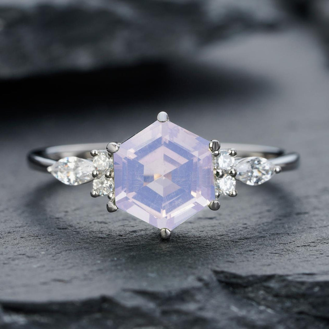 Vintage Hexagon Cut Lavender Purple Amethyst Engagement Ring, 14K White Gold Sterling Silver Amethyst Promise Ring, Wedding Ring For Women - ShainJewelry