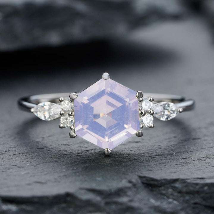 Vintage Hexagon Cut Lavender Purple Amethyst Engagement Ring, 14K White Gold Sterling Silver Amethyst Promise Ring, Wedding Ring For Women - ShainJewelry