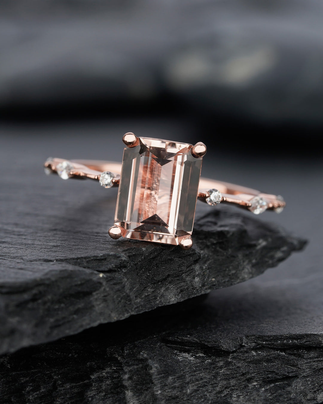 Vintage 3 Carat Pink Morganite Engagement Ring, Unique Emerald Cut Wedding Ring, Peach Morganite Promise Ring,14k Rose Gold Anniversary Ring - ShainJewelry