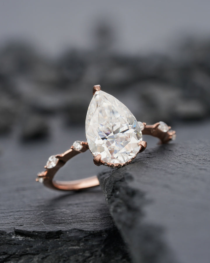 Vintage 4 Carats Large Pear Moissanite Engagement Ring Unique Rose Gold Moissanite Hidden Halo Wedding Ring Teardrop Moissanite Promise Ring - ShainJewelry