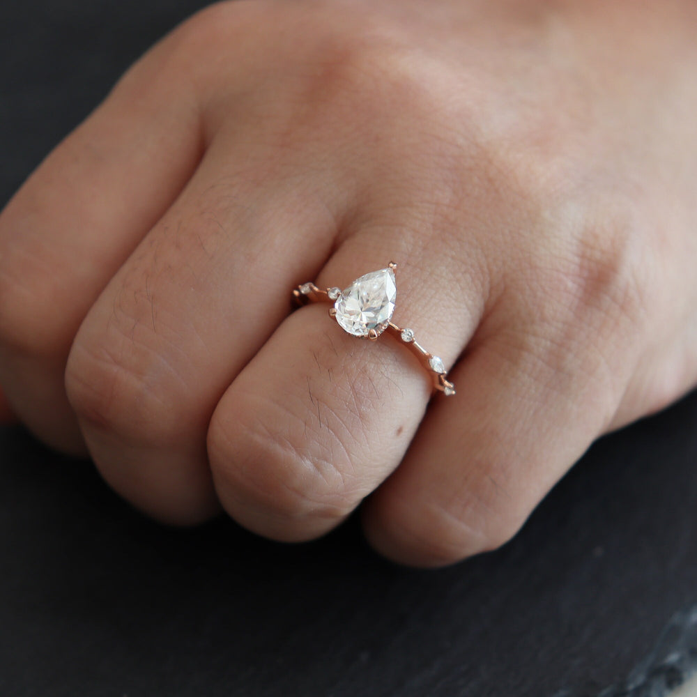 Vintage 2 Carats Pear Shaped Moissanite Engagement Ring, Rose Gold Moissanite Hidden Halo Wedding Ring, Teardrop Moissanite Promise Ring - ShainJewelry