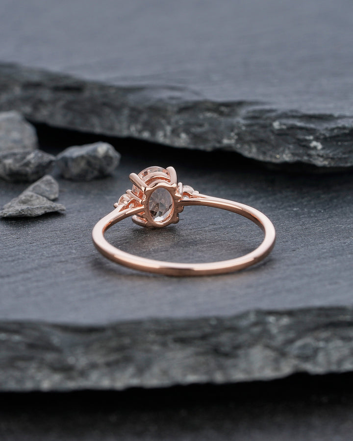 Rose Gold Morganite Engagement Ring, Pink Morganite Wedding Ring, Oval Cut Peach Morganite Promise Ring, Sterling Sliver Morganite Ring Gift - ShainJewelry