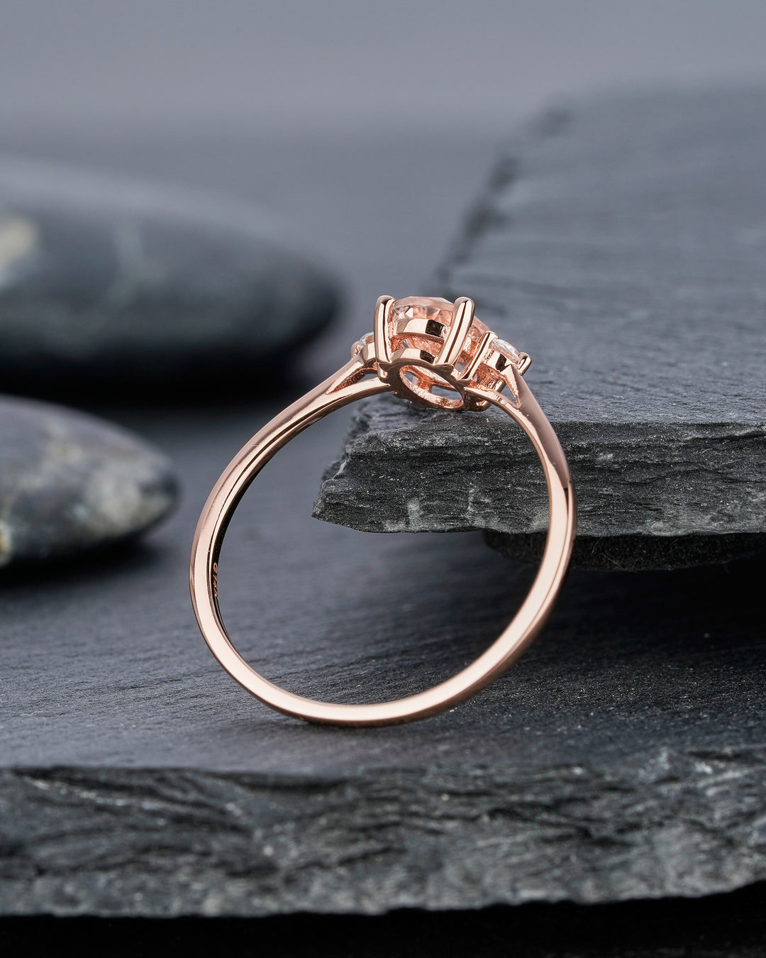 Rose Gold Morganite Engagement Ring, Pink Morganite Wedding Ring, Oval Cut Peach Morganite Promise Ring, Sterling Sliver Morganite Ring Gift - ShainJewelry