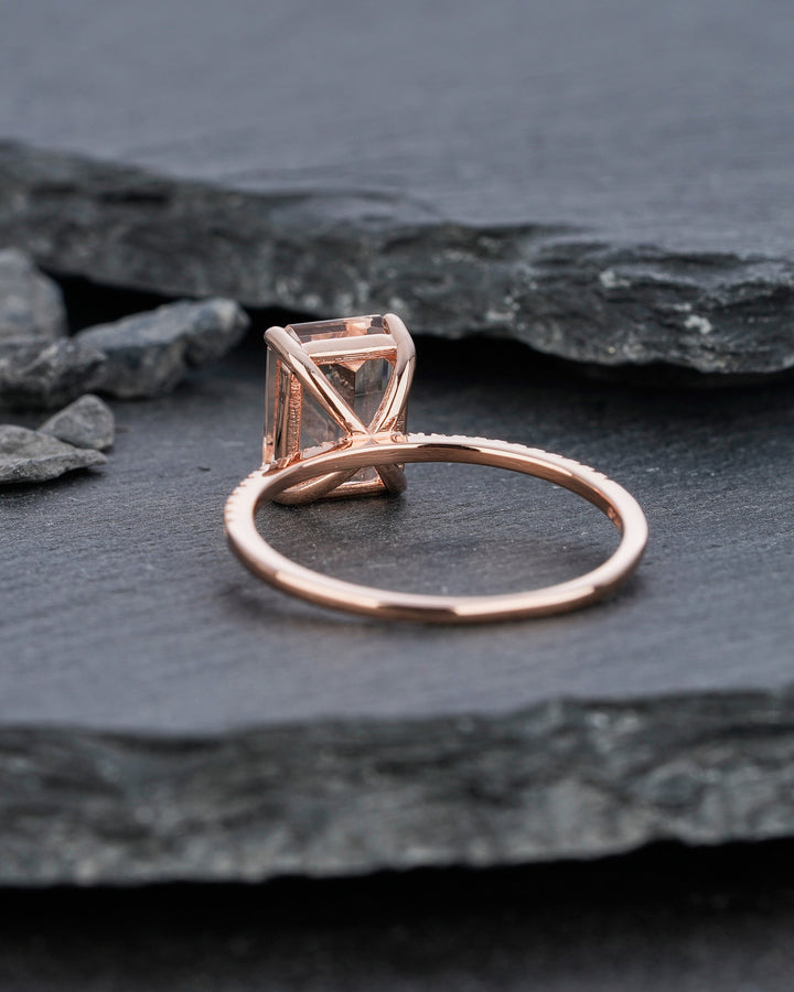 Vintage Peach Morganite Engagement Ring, 2 Ct Emerald Cut Pink Morganite Wedding Ring, 14K Rose Gold Anniversary Promise Ring Gift for Women - ShainJewelry