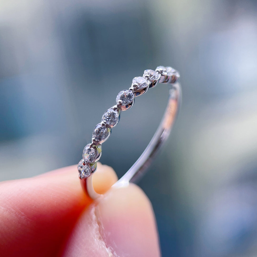 Vintage Moissanite Wedding Band, Stackable Half Eternity Art Deco Engagement Ring, Anniversary Promise Ring ,Vintage Rose Gold Matching Band - ShainJewelry