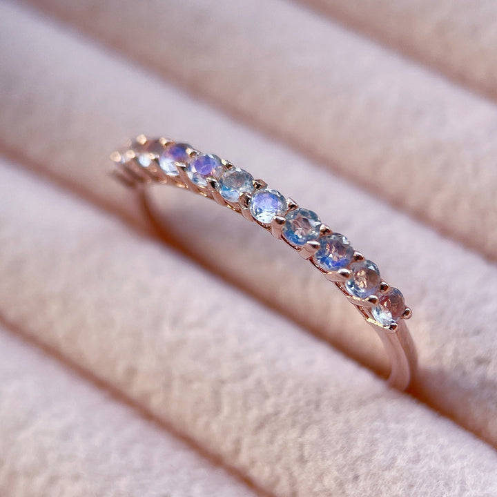 Moonstone Wedding Band, Half Eternity Moonstone Matching Band, Vintage 14K Rose Gold Moonstone Nesting Band Anniversary Ring for Women - ShainJewelry