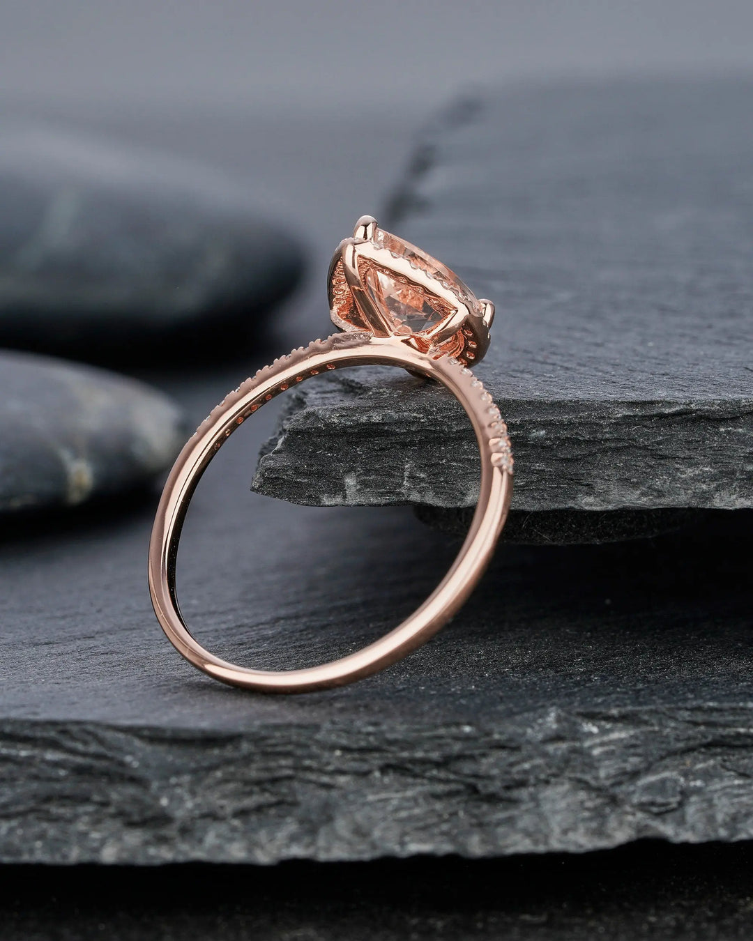 Vintage Pear Cut Peach Morganite Diamond Engagement Ring, Teardrop Pink Morganite Wedding Ring, 14K Rose Gold Morganite Halo Promise Ring, - ShainJewelry