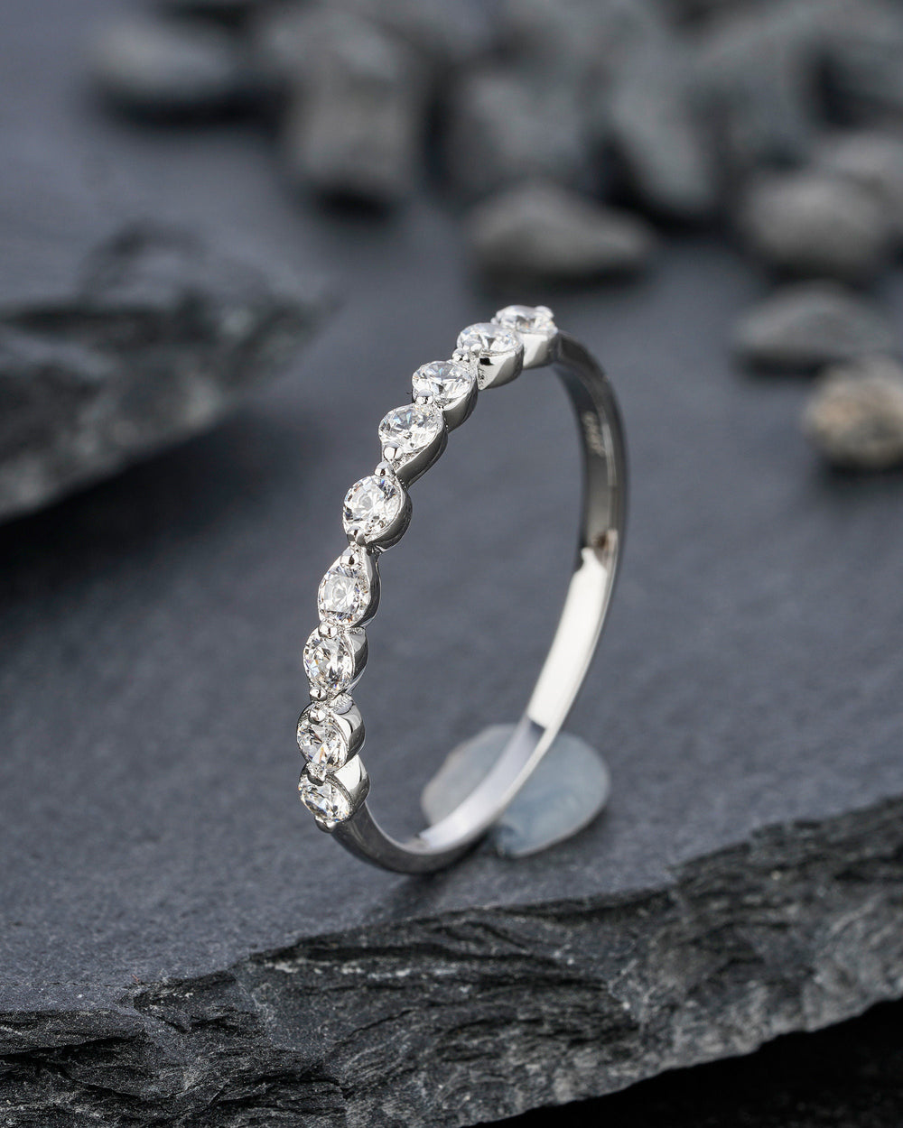 Vintage Moissanite Wedding Band, Stackable Half Eternity Art Deco Engagement Anniversary Promise Ring ,Vintage White Gold Matching Band - ShainJewelry