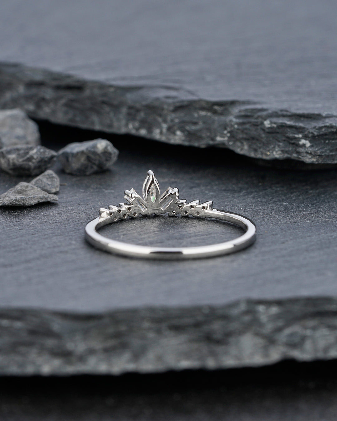 Unique Marquise Moissanite Cluster Wedding Band Baguette Cut Engagement Promise Matching Band Stackable White Gold Anniversary Ring Enhancer - ShainJewelry