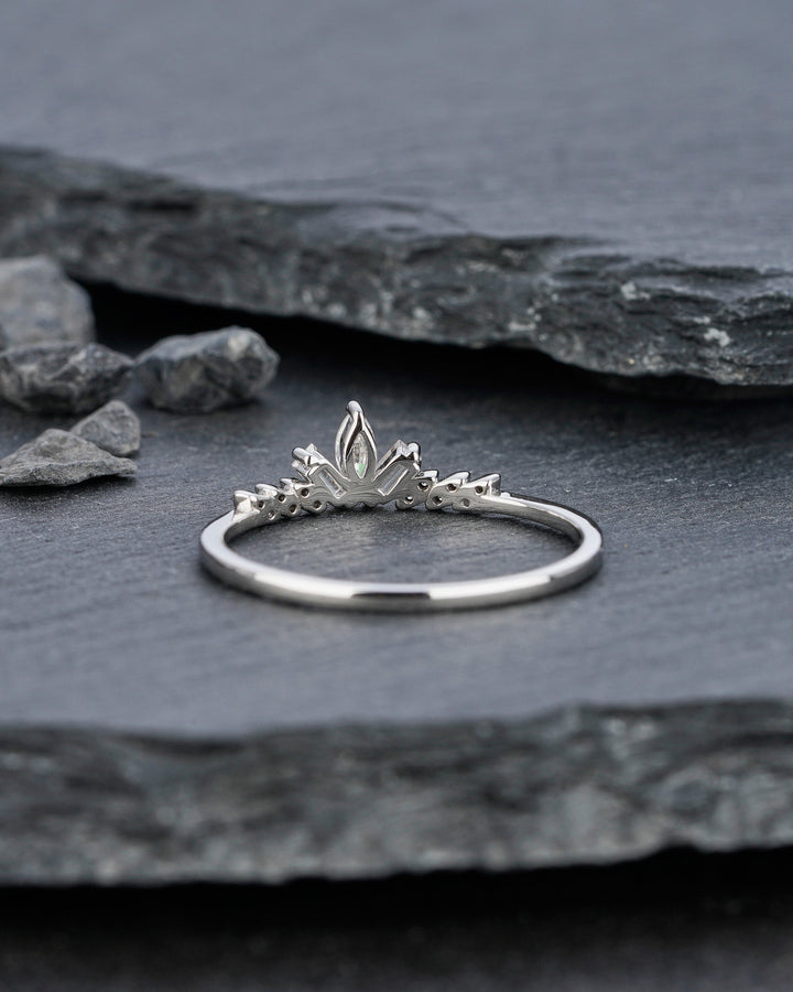 Unique Marquise Moissanite Cluster Wedding Band Baguette Cut Engagement Promise Matching Band Stackable White Gold Anniversary Ring Enhancer - ShainJewelry