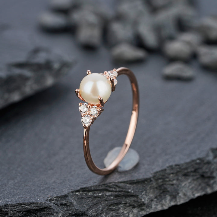 Vintage Seawater Pearl Engagement Ring, 14K Rose Gold June Birthstone Promise Wedding Anniversary Ring, Mother of Pearl Ring Women Gift - ShainJewelry