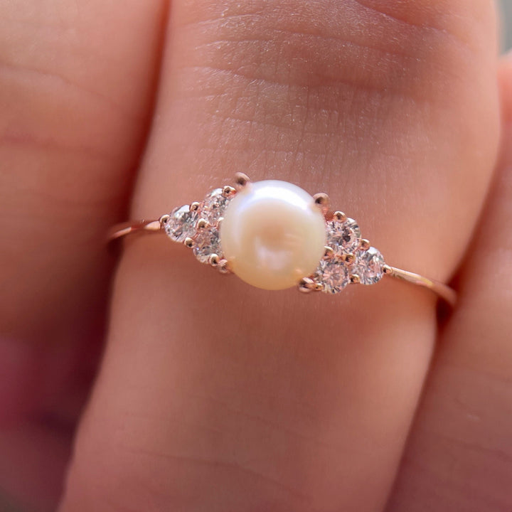 Vintage Seawater Pearl Engagement Ring, 14K Rose Gold June Birthstone Promise Wedding Anniversary Ring, Mother of Pearl Ring Women Gift - ShainJewelry