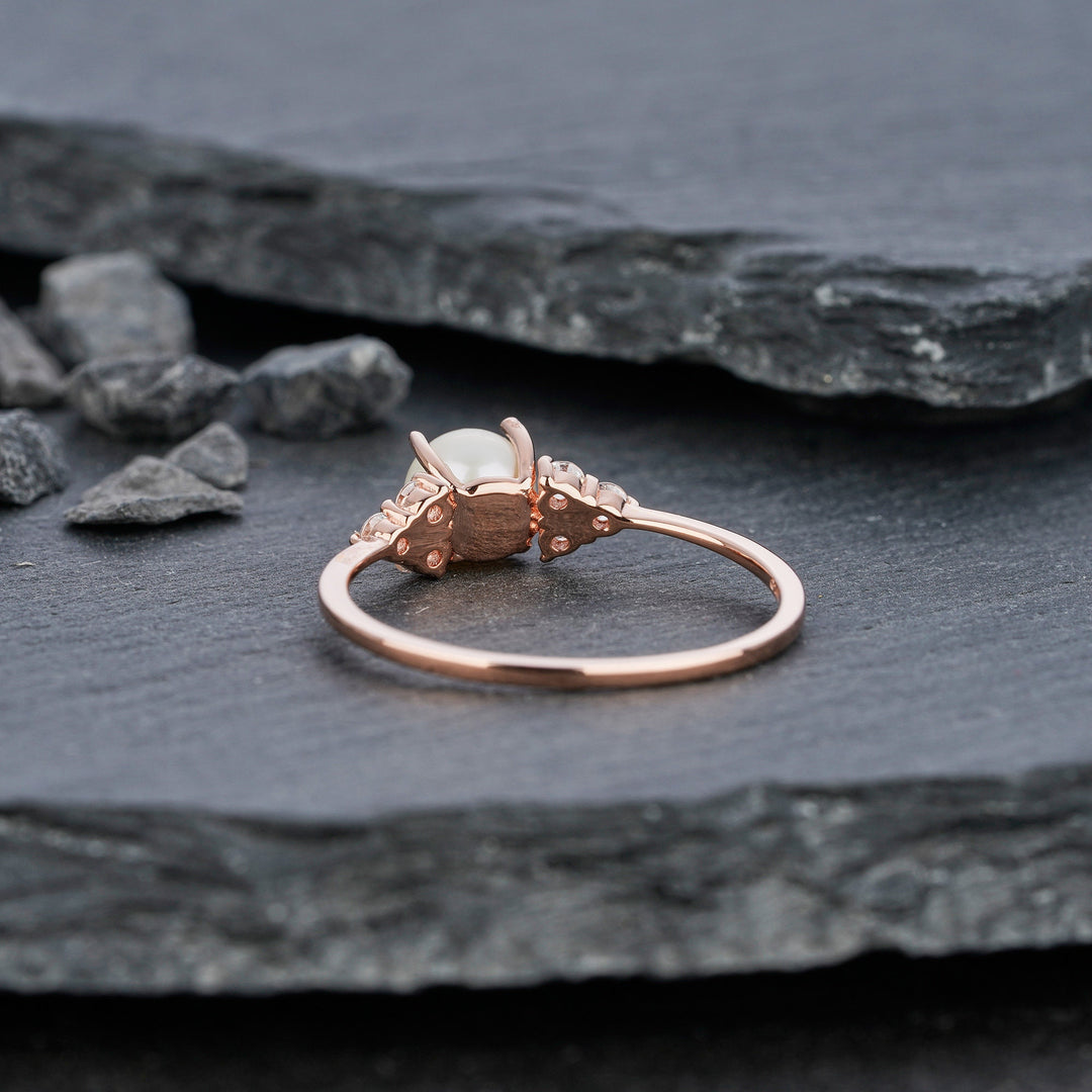 Vintage Seawater Pearl Engagement Ring, 14K Rose Gold June Birthstone Promise Wedding Anniversary Ring, Mother of Pearl Ring Women Gift - ShainJewelry