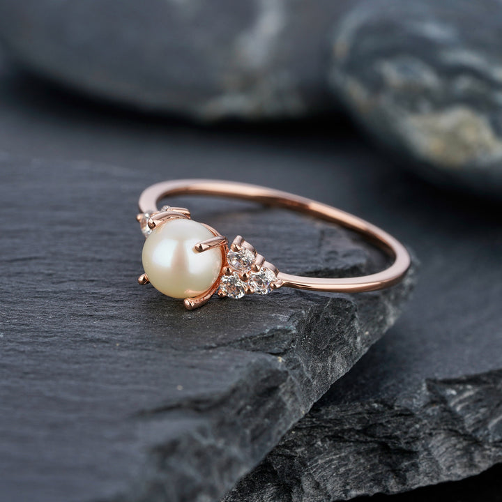 Vintage Seawater Pearl Engagement Ring, 14K Rose Gold June Birthstone Promise Wedding Anniversary Ring, Mother of Pearl Ring Women Gift - ShainJewelry