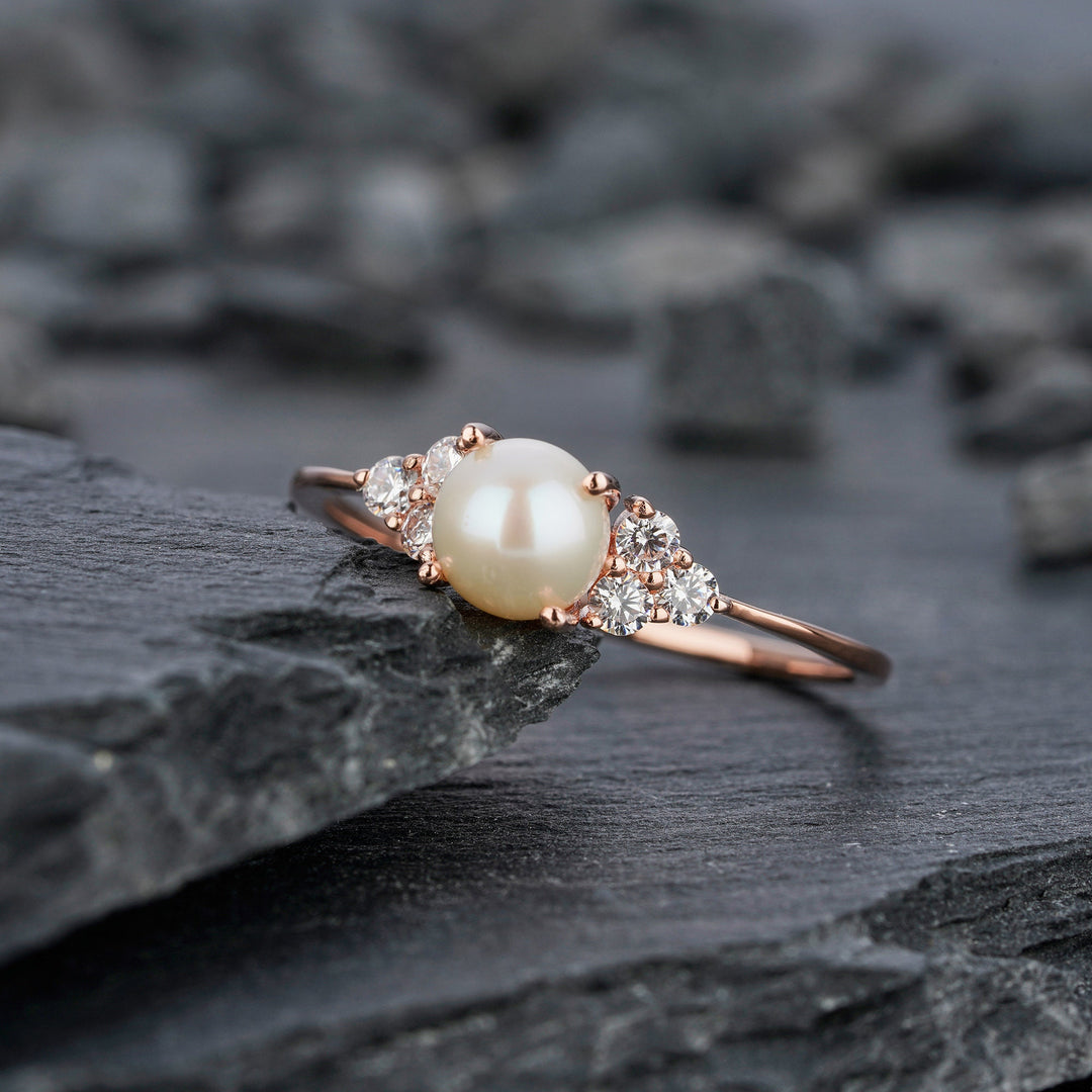 Vintage Seawater Pearl Engagement Ring, 14K Rose Gold June Birthstone Promise Wedding Anniversary Ring, Mother of Pearl Ring Women Gift - ShainJewelry