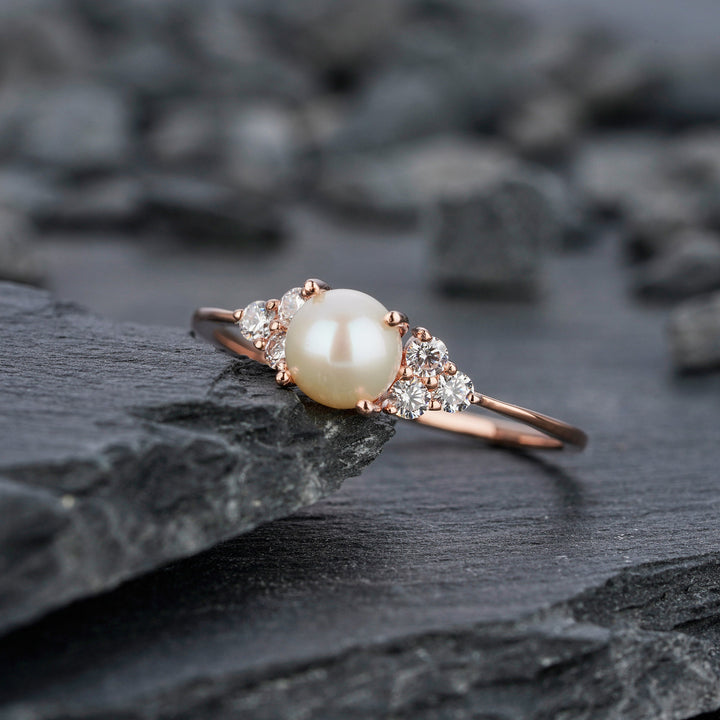 Vintage Seawater Pearl Engagement Ring, 14K Rose Gold June Birthstone Promise Wedding Anniversary Ring, Mother of Pearl Ring Women Gift - ShainJewelry