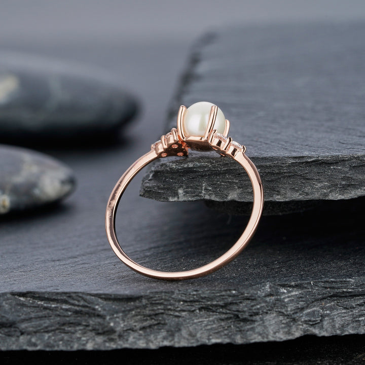 Vintage Seawater Pearl Engagement Ring, 14K Rose Gold June Birthstone Promise Wedding Anniversary Ring, Mother of Pearl Ring Women Gift - ShainJewelry