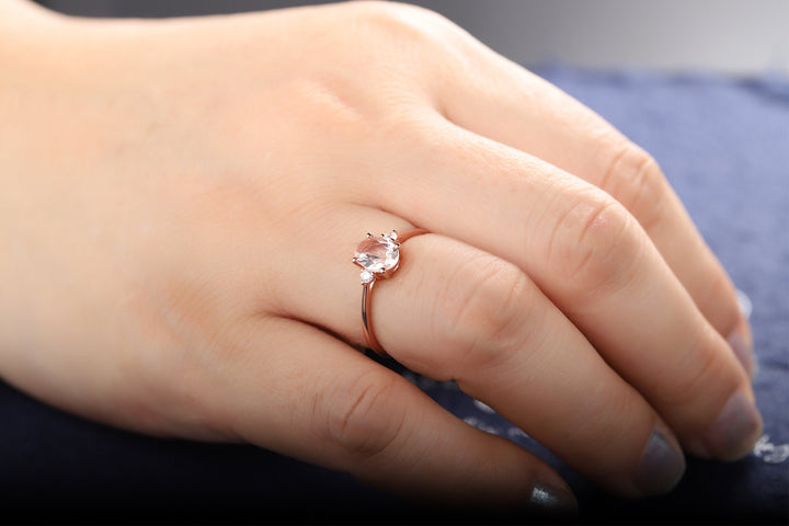 Rose Gold Morganite Engagement Ring, Pink Morganite Wedding Ring, Oval Cut Peach Morganite Promise Ring, Sterling Sliver Morganite Ring Gift - ShainJewelry