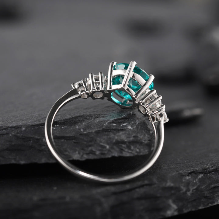 Platinum 3CT Neon Blue Paraiba Tourmaline Engagement Ring, Silver Green Bluish Tourmaline Wedding Ring, White Gold Promise Ring for Women - ShainJewelry