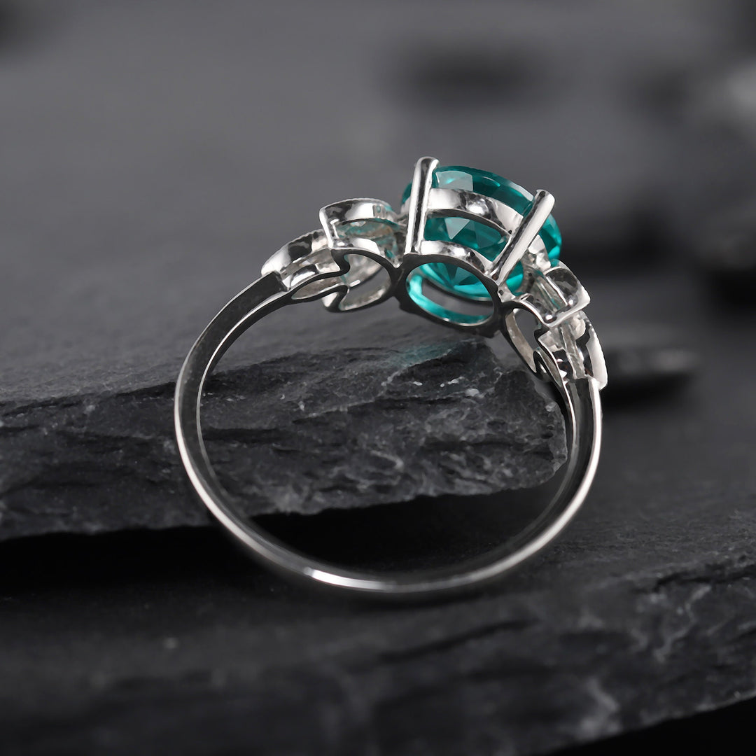 Vintage Paraiba Tourmaline Leaf Engagement Ring, Unique 3 Carats Greenish Blue Round Tourmaline Wedding Ring, Promise Ring Gift for Her - ShainJewelry