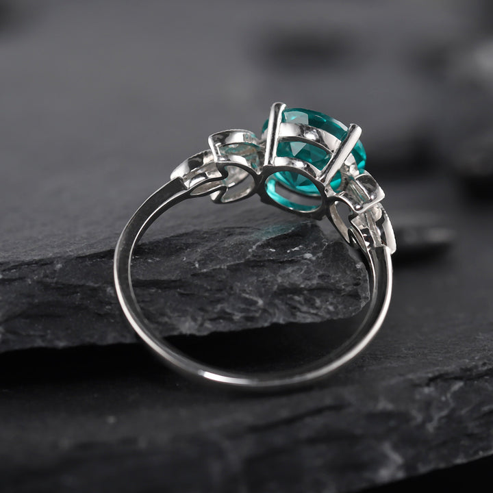 Vintage Paraiba Tourmaline Leaf Engagement Ring, Unique 3 Carats Greenish Blue Round Tourmaline Wedding Ring, Promise Ring Gift for Her - ShainJewelry
