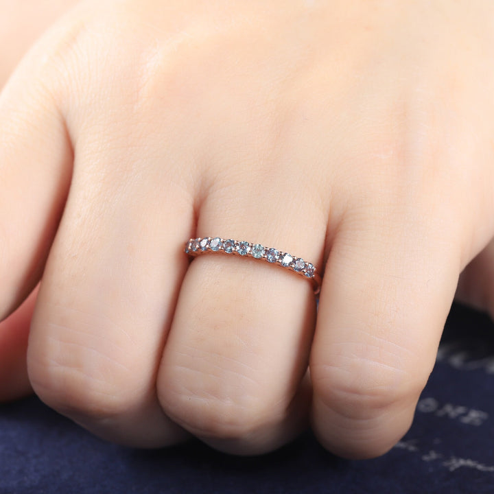 Alexandrite Wedding Band, Vintage White Gold Alexandrite Matching Band, Half Eternity Art Deco Engagement Anniversary Promise Ring for Women - ShainJewelry