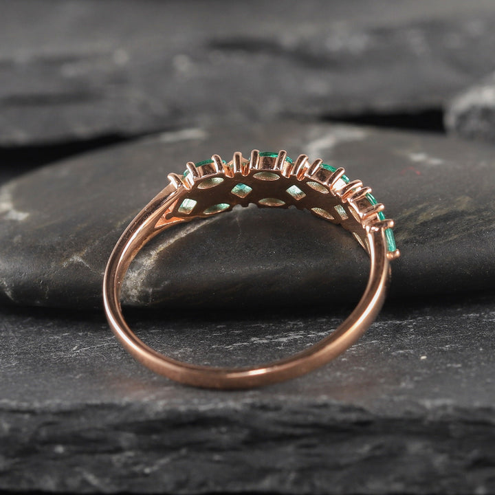 Marquise Cut Emerald Wedding Band, Unique Rose Gold Princess Cut Emerald Matching Band Engagement Ring Enhancer, Art Deco Promise Ring - ShainJewelry