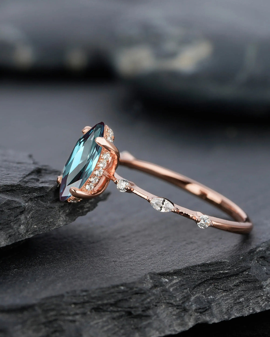 Platinum Marquise Cut Alexandrite Engagement Ring, White Gold June Birthstone Promise Ring, Sterling Silver 925 Wedding Ring for Women - ShainJewelry