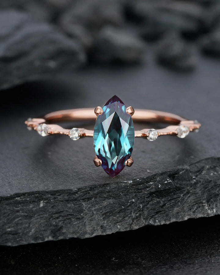 Platinum Marquise Cut Alexandrite Engagement Ring, White Gold June Birthstone Promise Ring, Sterling Silver 925 Wedding Ring for Women - ShainJewelry