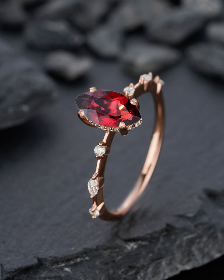 Vintage Marquise Cut Garnet Engagement Ring, Unique January Birthstone Wedding Promise Ring, 14K Rose Gold /Sterling Silver Ring for Women - ShainJewelry