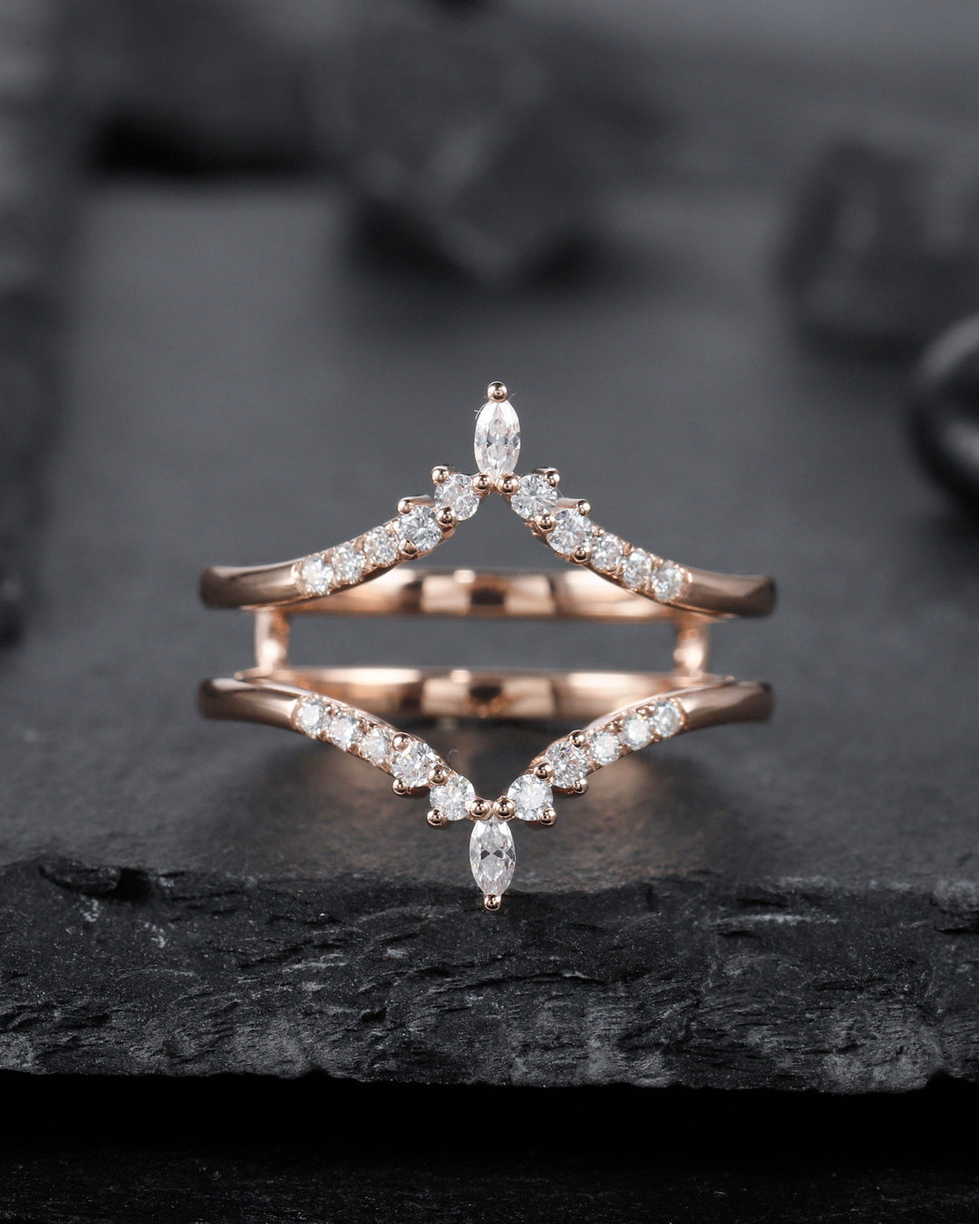 Princess Cut Moissanite Bridal Set Vintage Moissanite Engagement Ring Enhancer Set Dual Band Soldered Wedding Set Rose Gold Promise Ring - ShainJewelry