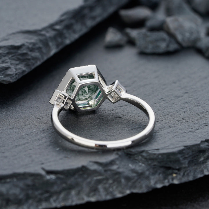 Vintage Round Shape Moss Agate Engagement Ring, Sterling Silver Anniversary Ring, 14K Gold Moss Agate Promise Wedding Ring Gift for Women - ShainJewelry