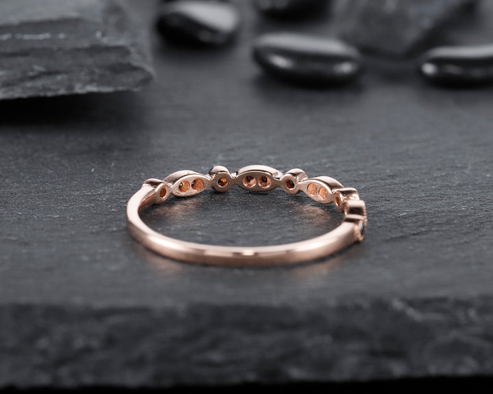 14K Rose Gold Black Diamond Wedding Band, Stackable Half Eternity Black Moissanite Engagement Ring Enhancer, 18K Black Diamond Matching Band - ShainJewelry