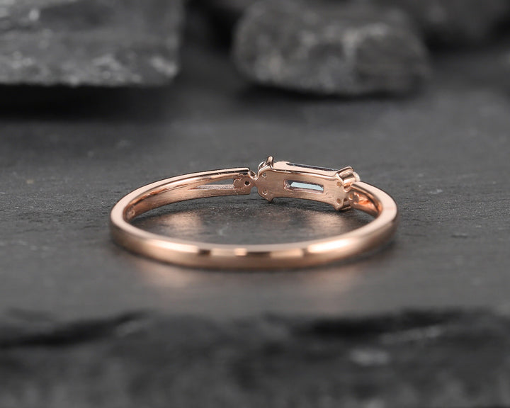Alexandrite Wedding Band, Stackable Sterling Silver 925 Rose Gold Baguette Alexandrite Matching Band, Anniversary Promise Ring Gift for her - ShainJewelry