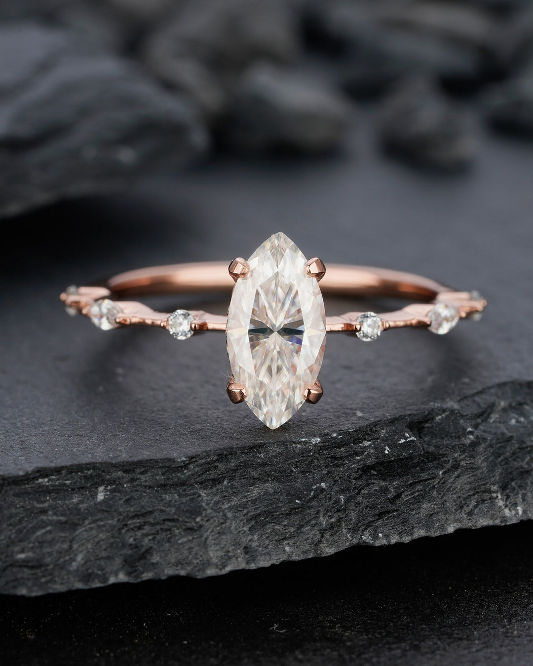 Unique 1 Ct Marquise Cut Moissanite Engagement Ring,14K Rose Gold Hidden Halo Wedding Promise Ring Vintage Moissanite Ring Gift for Women - ShainJewelry