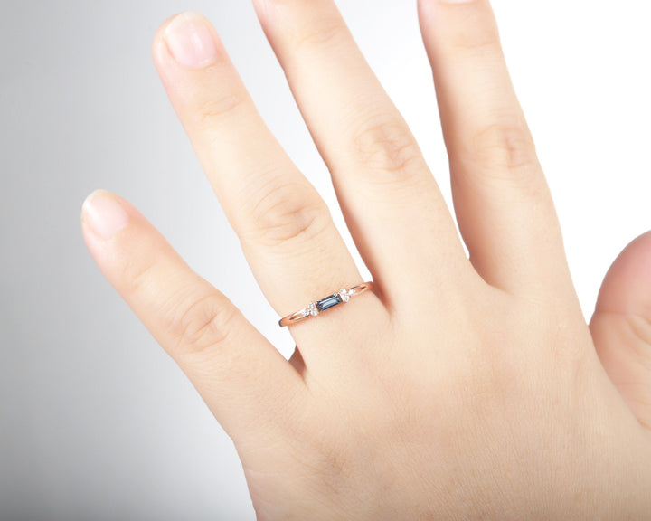Alexandrite Wedding Band, Stackable Sterling Silver 925 Rose Gold Baguette Alexandrite Matching Band, Anniversary Promise Ring Gift for her - ShainJewelry