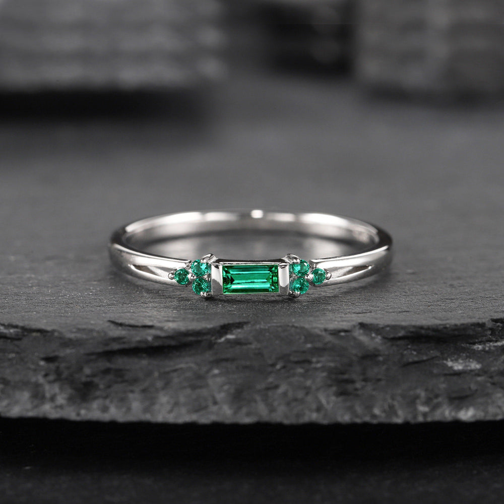 Baguette Emerald Wedding Band, Sterling Silver 925 or White Gold Cluster Emerald Matching Band, Emerald Anniversary Ring Gift for women - ShainJewelry