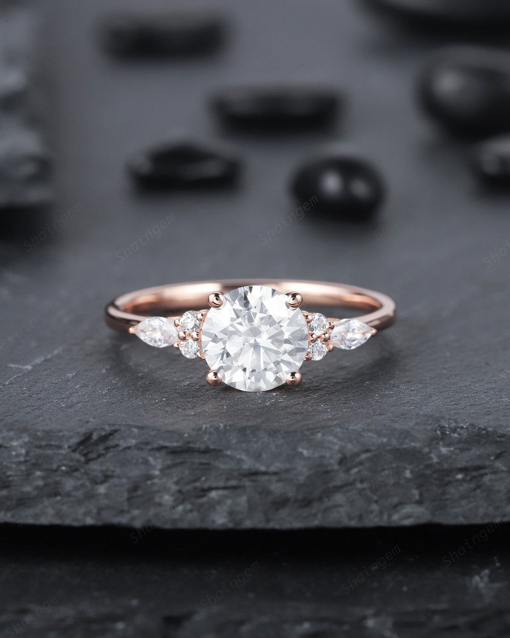 Unique 1.2CT Round Cut Moissanite Ring Engagement Ring,14k Rose Gold Moissanite and Diamond Promise Wedding Anniversary Ring Gift For Women - ShainJewelry