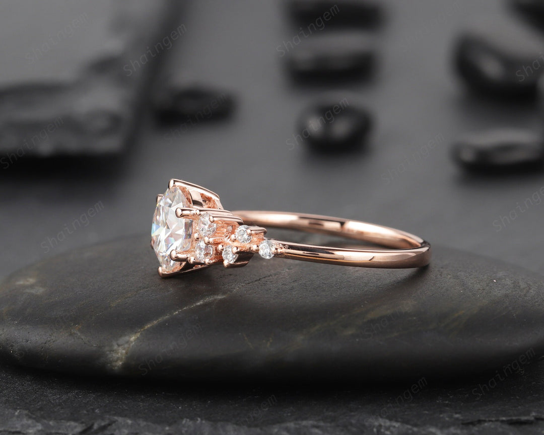 1.2CT Unique Round Cluster Moissanite Ring Diamond Engagement Ring, 14K Rose Gold Moissanite Promise Wedding Anniversary Ring Gift For Women - ShainJewelry