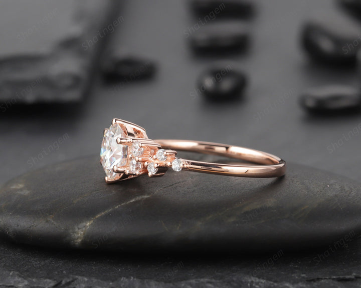 1.2CT Unique Round Cluster Moissanite Ring Diamond Engagement Ring, 14K Rose Gold Moissanite Promise Wedding Anniversary Ring Gift For Women - ShainJewelry
