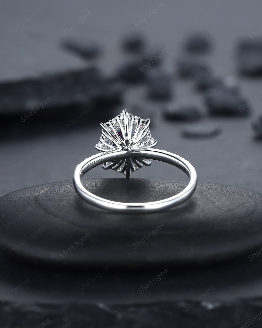 Vintage Oval Shape Alexandrite Engagement Ring, Unique 14K White Gold Floral Halo Wedding Promise Ring, Alexandrite Anniversary Ring Gift - ShainJewelry