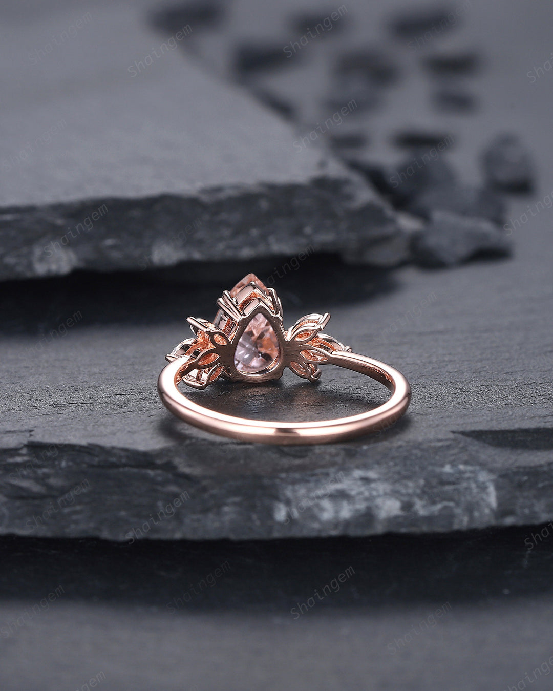 Vintage Pear Pink Morganite Cluster Engagement Ring, Unique 14K Rose Gold Teardrop Morganite Wedding Ring, Art Deco Morganite Promise Ring - ShainJewelry
