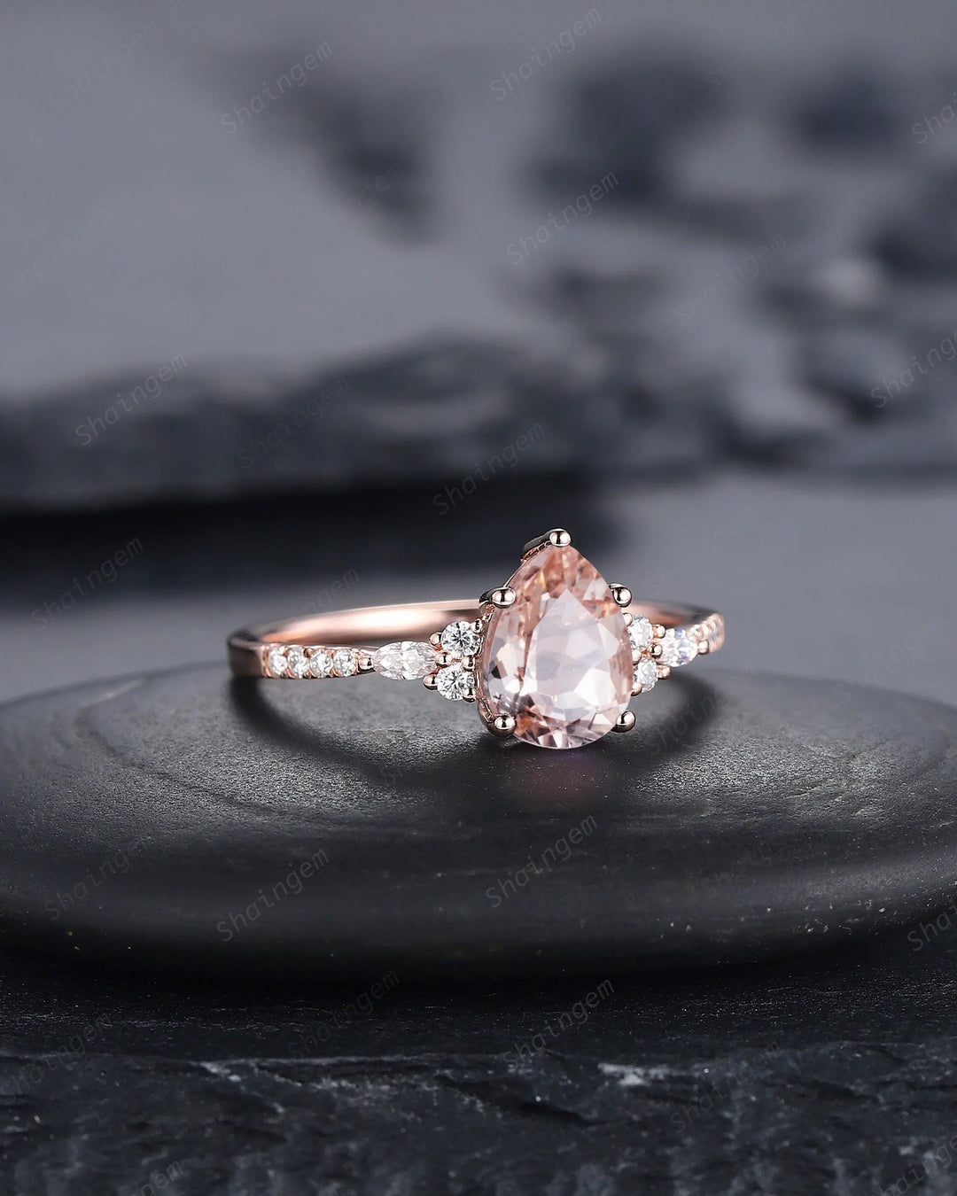 Vintage Pear Pink Morganite Engagement Ring, Unique 14K Rose Gold Teardrop Morganite Wedding Ring, Art Deco Morganite Promise Ring Gift - ShainJewelry