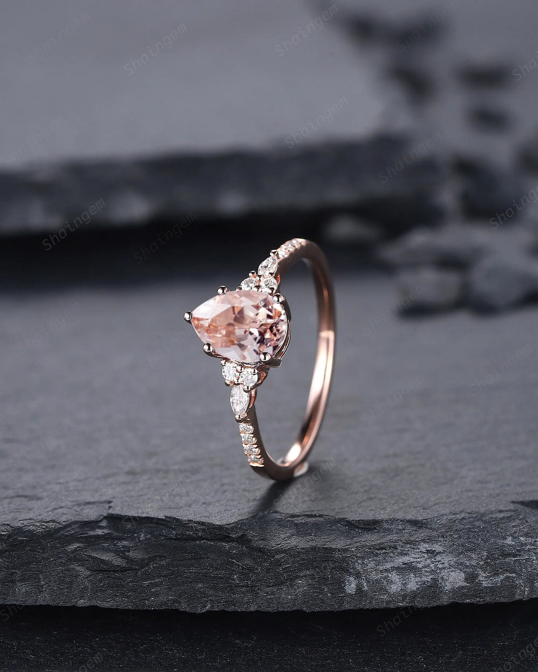 Vintage Pear Pink Morganite Engagement Ring, Unique 14K Rose Gold Teardrop Morganite Wedding Ring, Art Deco Morganite Promise Ring Gift - ShainJewelry