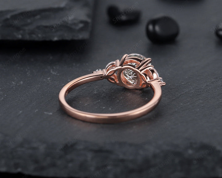 Unique Round Black Rutilated Quartz Engagement Ring, Vintage 14K Rose Gold or Silver Promise Ring, Black Hair Wedding Anniversary Ring Gift - ShainJewelry